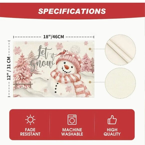 1/4pcs, Pink Christmas Placemats, Linen Pink Snowman Trees Christmas Placemats - Picture 2 of 3